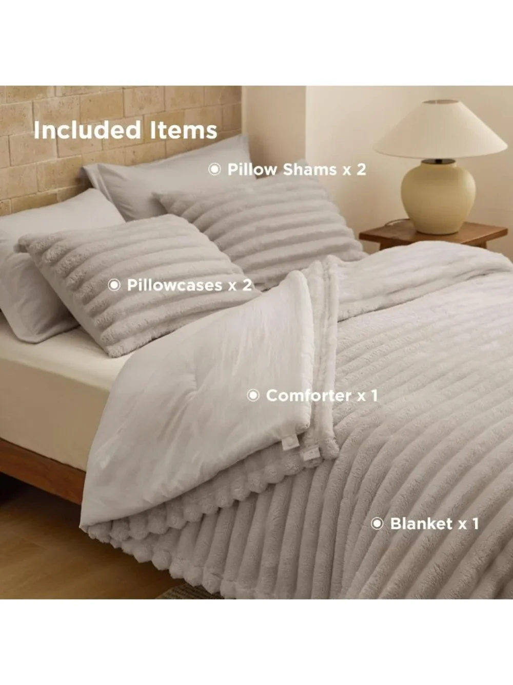 Cozy 2-in-1 Queen Comforter Set with Detachable Fleece Blanket, Beige Color